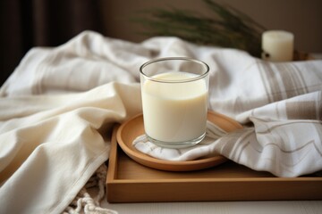 Fototapeta na wymiar a cup of warm milk on a nightstand