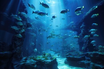 Fototapeta na wymiar group of fish swimming together in an aquarium