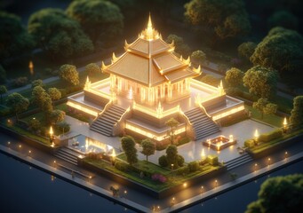 Obraz premium isometric of contemporary ThaiTemple. Place of worship of Asian Buddhists. AI Generative.