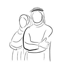 An arabian couple line art. line art vector of arab business people. Arabian culture line art.