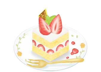 お皿にのったイチゴケーキ
