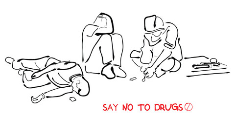 Drug abuse vector art. Friends and colleagues partying and abusing drugs. Anti drug awareness art.