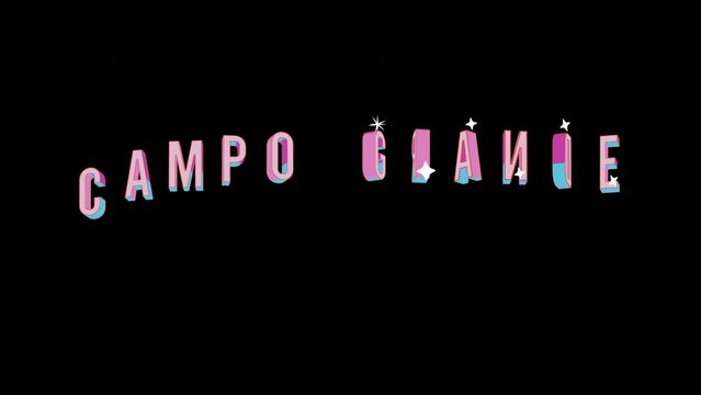 Bright letters jump merrily in the inscription CAMPO GRANDE city. Retro. Alpha channel black. Looped from frame 120 to 240, Alpha BW at the end