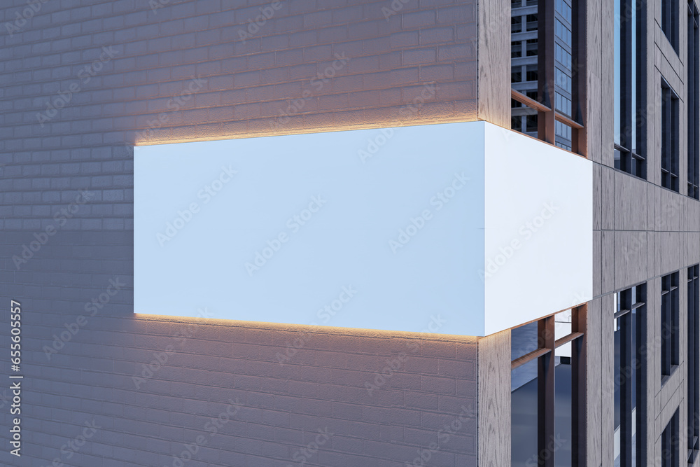 Aufkleber illuminated white poster with mock up place for advertisement on modern building exterior. 3d render