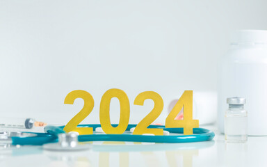 Medicine for the new year 2024, medical work concept and futuristic concept Healthcare and digital networks, World Heart Health Day, Doctor's Day, World Hypertension Day