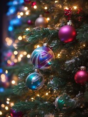 Fototapeta na wymiar Close up of a Christmas tree with Douglas and snow fall
