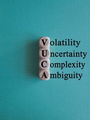 VUCA volatility, uncertainty, complexity, ambiguity symbol. Words VUCA volatility, uncertainty,...