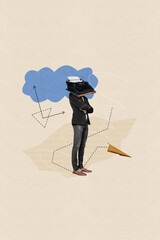 Vertical creative composite photo collage of man typewriter instead of head send letter arms...
