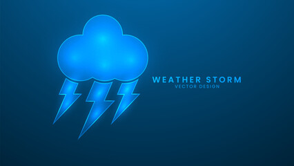 Weather storm. Rain clouds and lightning bolts in the weather forecast. Vector illustration with light effect and neon