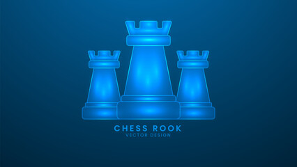 Chess rook piece Strategic business game or hobby. Vector illustration with light effect and neon © Aisiiyan