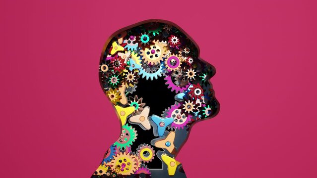  uman Head Silhouette And Gears Working With Together Seamless Loop, Animation.Full HD 1920&times;1080. 05 Second Long.