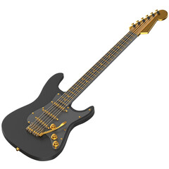 Fototapeta na wymiar 3D illustration of a black and gold Electric Guitar