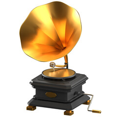 3D illustration of a black and gold Gramophone