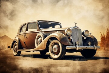 Classic car with old-fashioned design. Generative AI - obrazy, fototapety, plakaty
