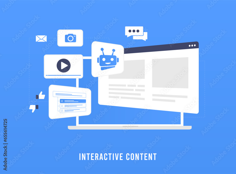 Poster interactive content marketing concept. interactive content engages audiences actively for better exp