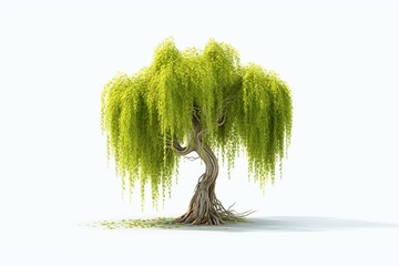 Isolated 3D tree with green weeping willow foliage. Generative AI