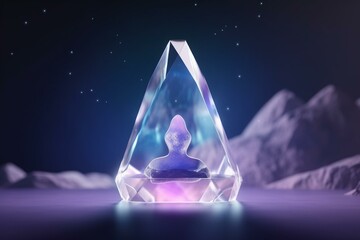 3D rendering of crystal body against space background; symbolizes meditation and religious concepts. Generative AI - obrazy, fototapety, plakaty