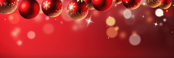 Fototapeta na wymiar Beautiful red christmas balls banner with text space