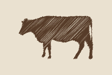 Vintage engraving isolated cow set illustration ink sketch. Farm bull background beef animal silhouette art. Black and white hand drawn vector image