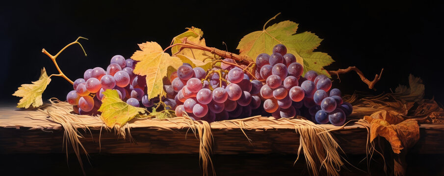 Bunch of red fresh grapes on autumn background.