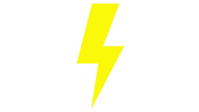 Animated yellow symbol of lightning. Energy icon of power. Electric flash. Vector illustration isolated on white background.