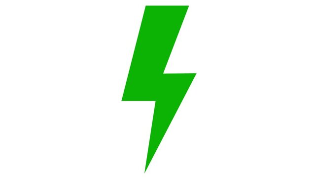 Animated green symbol of lightning. Energy icon of power. Electric flash. Vector illustration isolated on white background.
