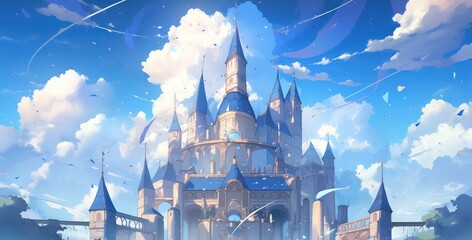 Magic fantasy castle in digital art painting illustration concept style 