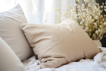 cuddle pillow on an unmade bed