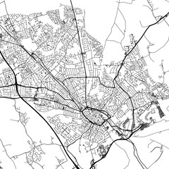 1:1 square aspect ratio vector road map of the city of  Luton in the United Kingdom with black roads on a white background.