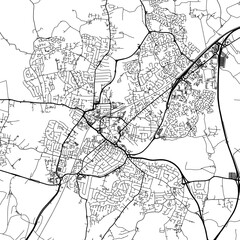 Fototapeta na wymiar 1:1 square aspect ratio vector road map of the city of Chelmsford in the United Kingdom with black roads on a white background.