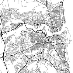 Fototapeta na wymiar 1:1 square aspect ratio vector road map of the city of Sunderland in the United Kingdom with black roads on a white background.