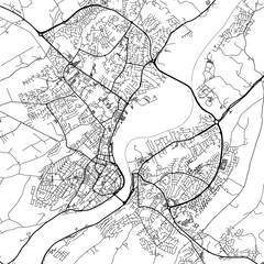 Fototapeta na wymiar 1:1 square aspect ratio vector road map of the city of Derry in the United Kingdom with black roads on a white background.