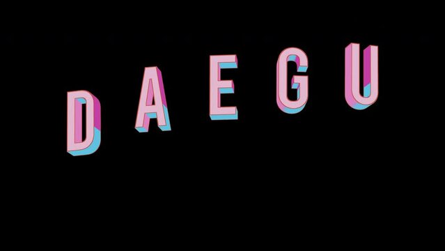 Bright letters jump merrily in the inscription DAEGU city. Retro. Alpha channel black. Looped from frame 120 to 240, Alpha BW at the end