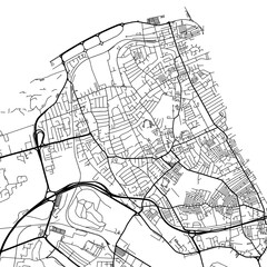 Fototapeta na wymiar 1:1 square aspect ratio vector road map of the city of Wallasey in the United Kingdom with black roads on a white background.