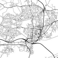 Fototapeta na wymiar 1:1 square aspect ratio vector road map of the city of Widnes in the United Kingdom with black roads on a white background.