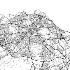 1:1 square aspect ratio vector road map of the city of  Edinburgh in the United Kingdom with black roads on a white background.