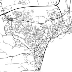 Fototapeta na wymiar 1:1 square aspect ratio vector road map of the city of Kirkcaldy in the United Kingdom with black roads on a white background.