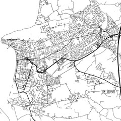Fototapeta na wymiar 1:1 square aspect ratio vector road map of the city of Weston-super-Mare in the United Kingdom with black roads on a white background.