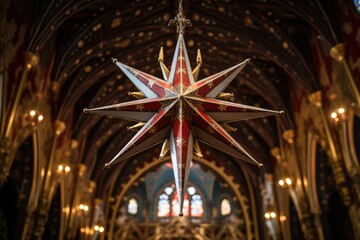 Obraz premium a star ornament hanging from the church ceiling