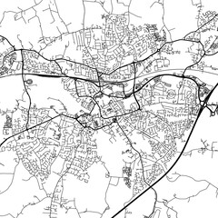 1:1 square aspect ratio vector road map of the city of  Taunton in the United Kingdom with black roads on a white background.