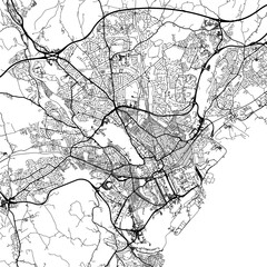 1:1 square aspect ratio vector road map of the city of  Cardiff in the United Kingdom with black roads on a white background.