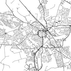 1:1 square aspect ratio vector road map of the city of  Nuneaton in the United Kingdom with black roads on a white background.