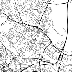 Fototapeta na wymiar 1:1 square aspect ratio vector road map of the city of West Bromwich in the United Kingdom with black roads on a white background.
