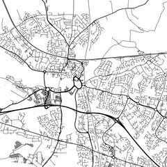 Naklejka premium 1:1 square aspect ratio vector road map of the city of Tamworth in the United Kingdom with black roads on a white background.