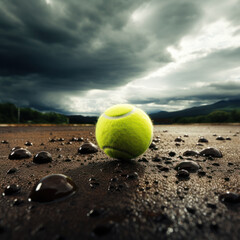 Tennis ball on the tennis court. Wimbledon tennis tournament, Generative AI - obrazy, fototapety, plakaty