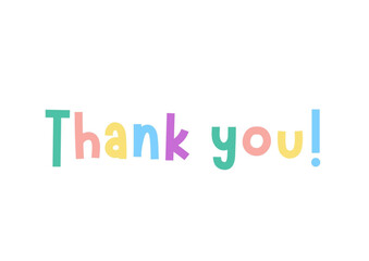 Colorful Thank you! text on white background.