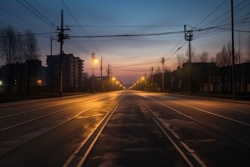 Fototapeta na wymiar Deserted road during evening in urban area. Generative AI