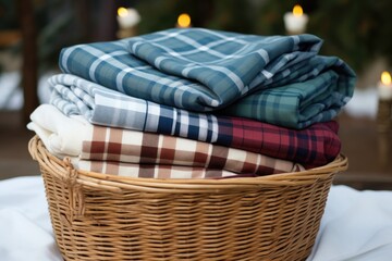 flannel sheets nestled in a wicker basket