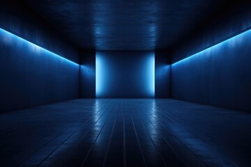 Empty cyberspace room and smooth floor with interesting light glare Background. interior advertising. Generative AI.