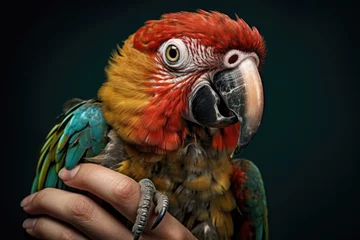 Foto auf Acrylglas a pet parrot perching on a hand © Alfazet Chronicles